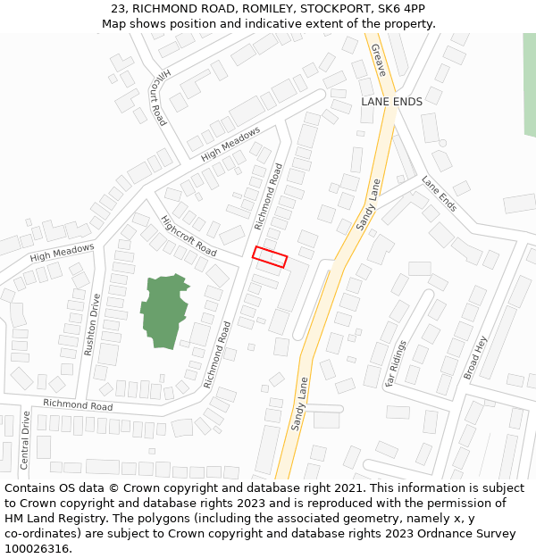 23, RICHMOND ROAD, ROMILEY, STOCKPORT, SK6 4PP: Location map and indicative extent of plot
