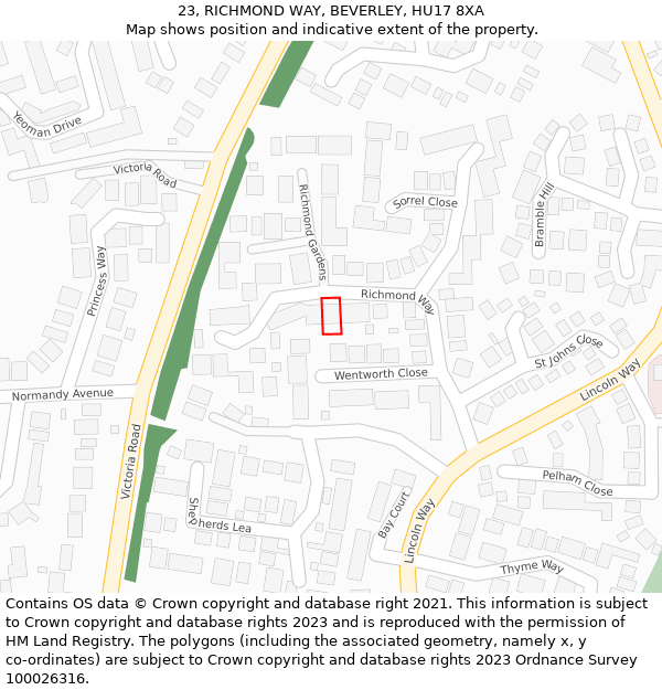 23, RICHMOND WAY, BEVERLEY, HU17 8XA: Location map and indicative extent of plot