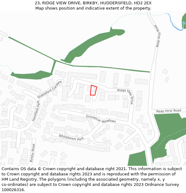 23, RIDGE VIEW DRIVE, BIRKBY, HUDDERSFIELD, HD2 2EX: Location map and indicative extent of plot