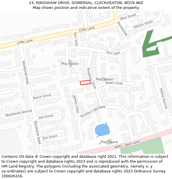 23, RINGSHAW DRIVE, GOMERSAL, CLECKHEATON, BD19 4NZ: Location map and indicative extent of plot