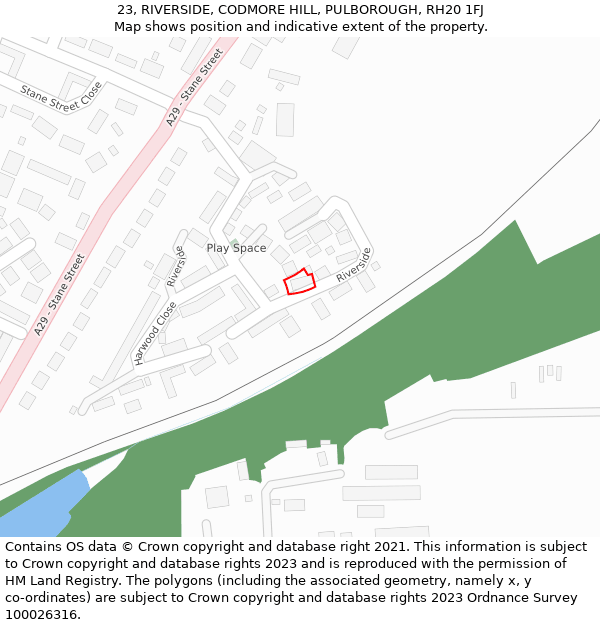 23, RIVERSIDE, CODMORE HILL, PULBOROUGH, RH20 1FJ: Location map and indicative extent of plot