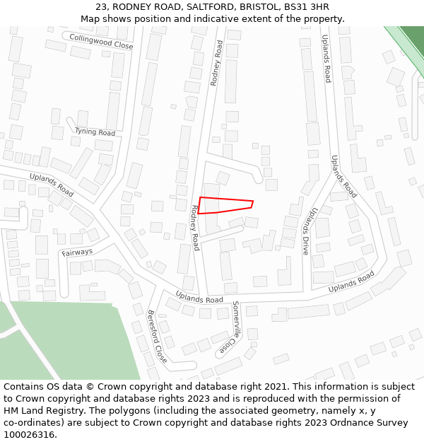 23, RODNEY ROAD, SALTFORD, BRISTOL, BS31 3HR: Location map and indicative extent of plot