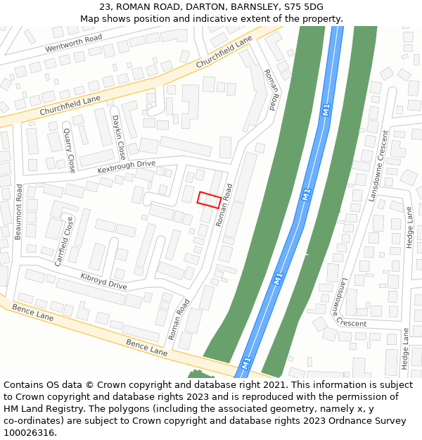 23, ROMAN ROAD, DARTON, BARNSLEY, S75 5DG: Location map and indicative extent of plot