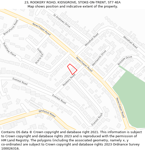23, ROOKERY ROAD, KIDSGROVE, STOKE-ON-TRENT, ST7 4EA: Location map and indicative extent of plot