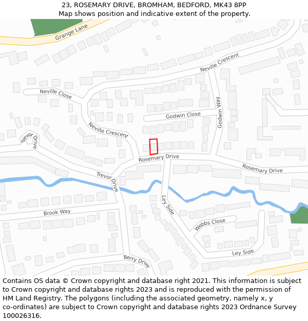 23, ROSEMARY DRIVE, BROMHAM, BEDFORD, MK43 8PP: Location map and indicative extent of plot