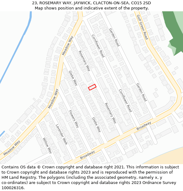 23, ROSEMARY WAY, JAYWICK, CLACTON-ON-SEA, CO15 2SD: Location map and indicative extent of plot