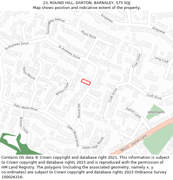 23, ROUND HILL, DARTON, BARNSLEY, S75 5QJ: Location map and indicative extent of plot