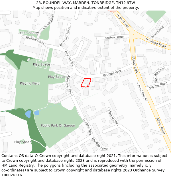 23, ROUNDEL WAY, MARDEN, TONBRIDGE, TN12 9TW: Location map and indicative extent of plot