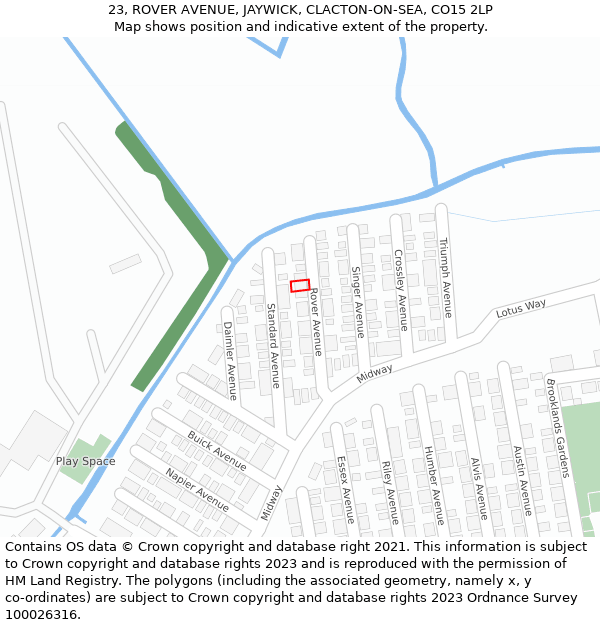 23, ROVER AVENUE, JAYWICK, CLACTON-ON-SEA, CO15 2LP: Location map and indicative extent of plot