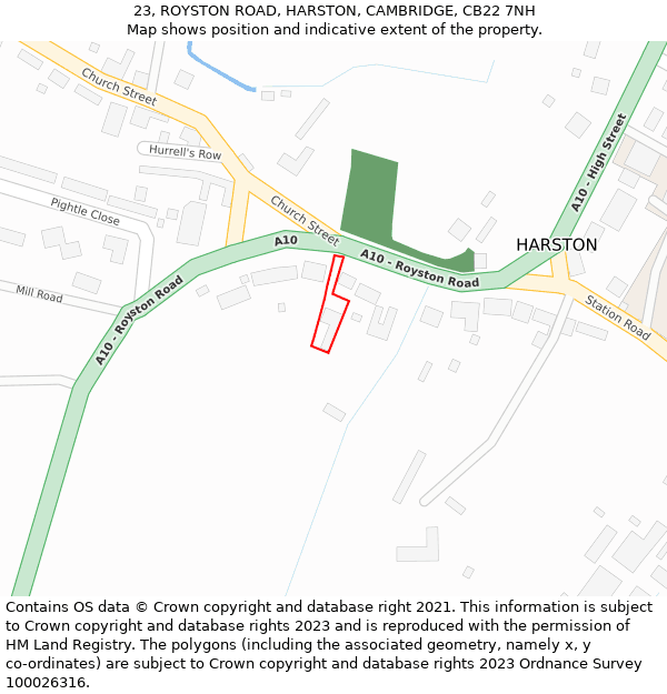 23, ROYSTON ROAD, HARSTON, CAMBRIDGE, CB22 7NH: Location map and indicative extent of plot