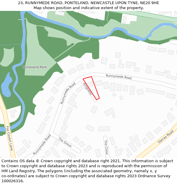 23, RUNNYMEDE ROAD, PONTELAND, NEWCASTLE UPON TYNE, NE20 9HE: Location map and indicative extent of plot