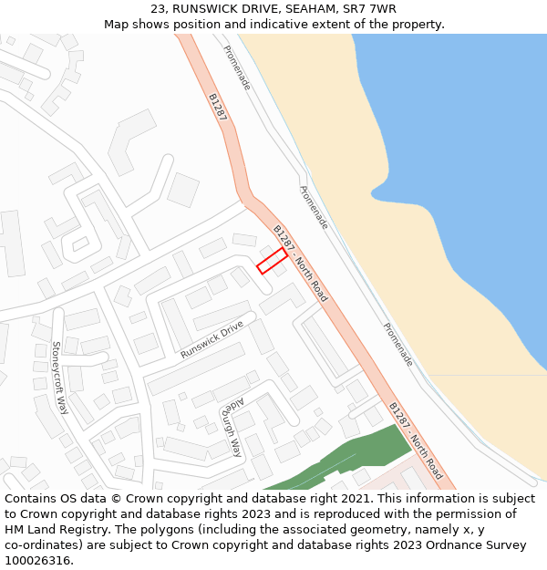 23, RUNSWICK DRIVE, SEAHAM, SR7 7WR: Location map and indicative extent of plot