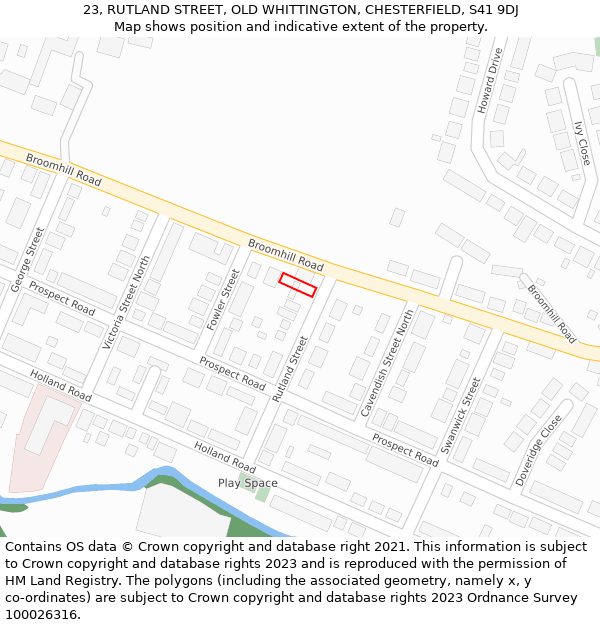 23, RUTLAND STREET, OLD WHITTINGTON, CHESTERFIELD, S41 9DJ: Location map and indicative extent of plot