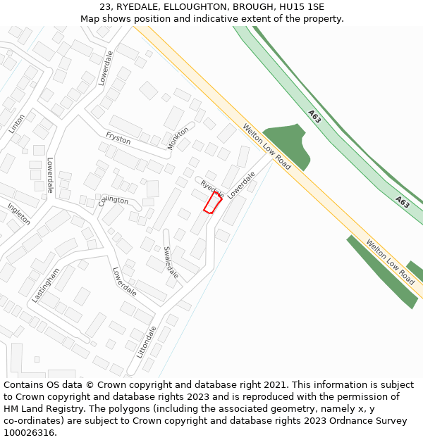 23, RYEDALE, ELLOUGHTON, BROUGH, HU15 1SE: Location map and indicative extent of plot