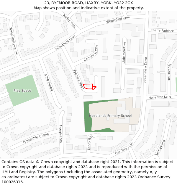 23, RYEMOOR ROAD, HAXBY, YORK, YO32 2GX: Location map and indicative extent of plot