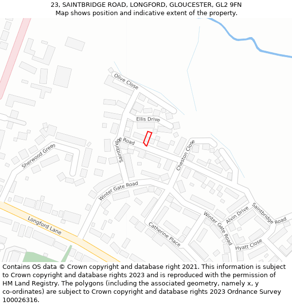 23, SAINTBRIDGE ROAD, LONGFORD, GLOUCESTER, GL2 9FN: Location map and indicative extent of plot