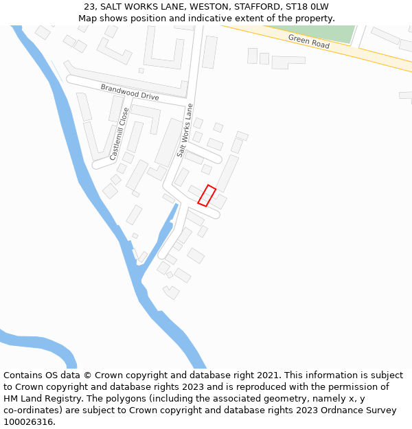 23, SALT WORKS LANE, WESTON, STAFFORD, ST18 0LW: Location map and indicative extent of plot