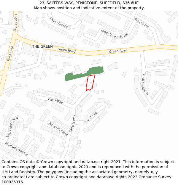 23, SALTERS WAY, PENISTONE, SHEFFIELD, S36 6UE: Location map and indicative extent of plot