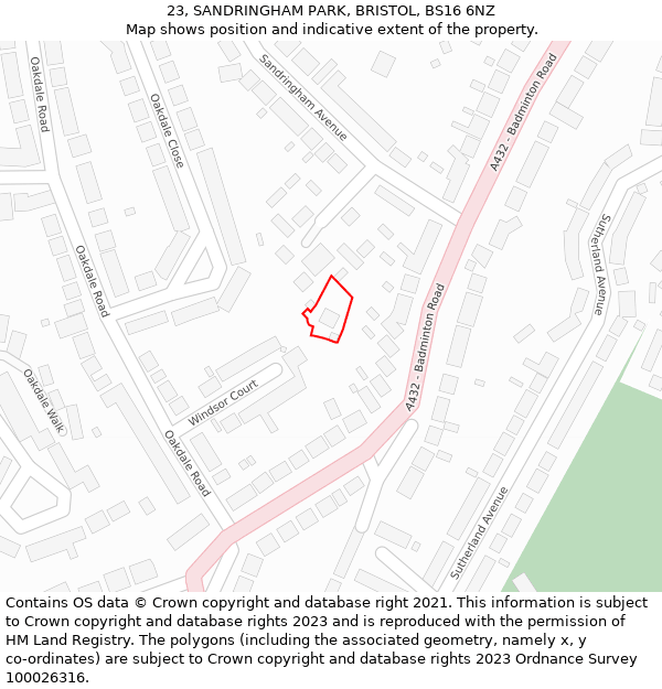 23, SANDRINGHAM PARK, BRISTOL, BS16 6NZ: Location map and indicative extent of plot