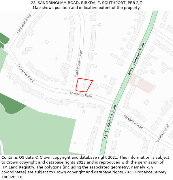 23, SANDRINGHAM ROAD, BIRKDALE, SOUTHPORT, PR8 2JZ: Location map and indicative extent of plot