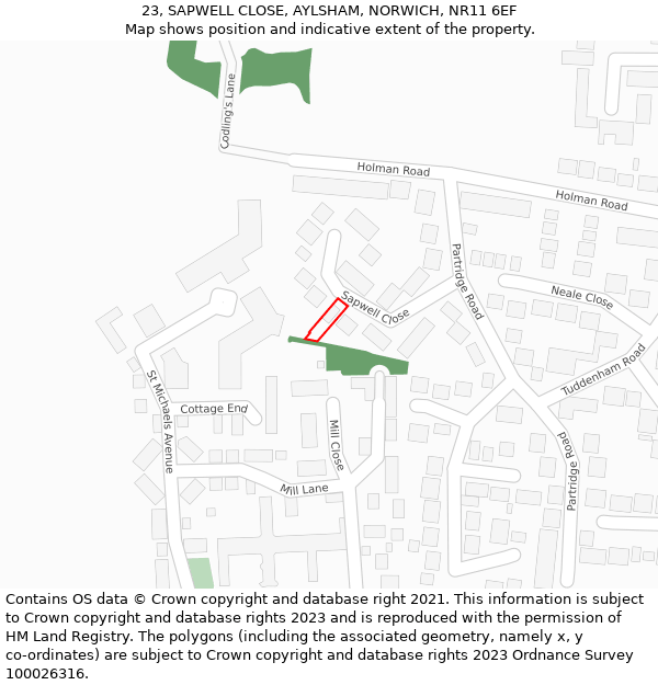 23, SAPWELL CLOSE, AYLSHAM, NORWICH, NR11 6EF: Location map and indicative extent of plot