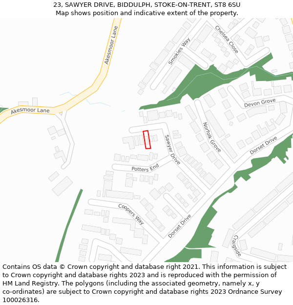 23, SAWYER DRIVE, BIDDULPH, STOKE-ON-TRENT, ST8 6SU: Location map and indicative extent of plot