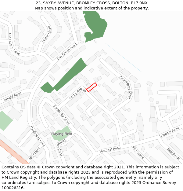 23, SAXBY AVENUE, BROMLEY CROSS, BOLTON, BL7 9NX: Location map and indicative extent of plot