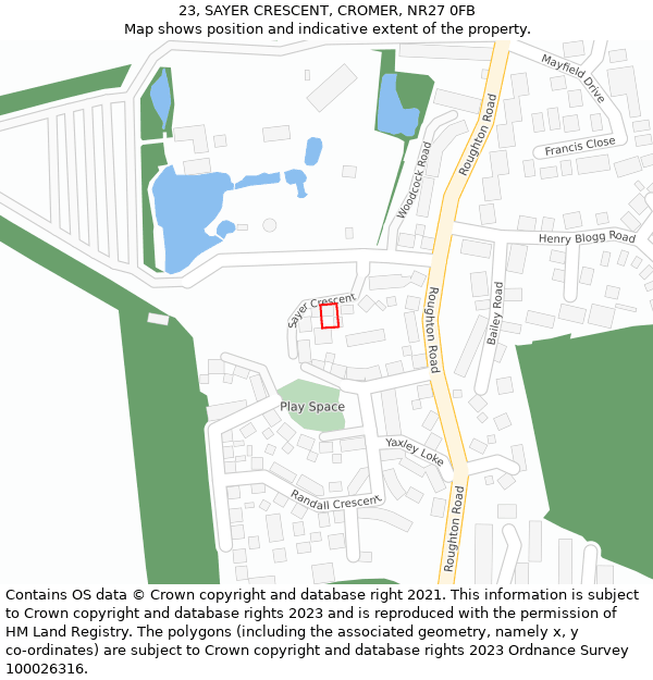 23, SAYER CRESCENT, CROMER, NR27 0FB: Location map and indicative extent of plot