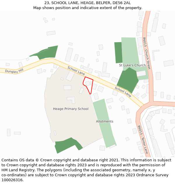 23, SCHOOL LANE, HEAGE, BELPER, DE56 2AL: Location map and indicative extent of plot