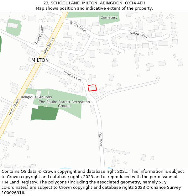 23, SCHOOL LANE, MILTON, ABINGDON, OX14 4EH: Location map and indicative extent of plot