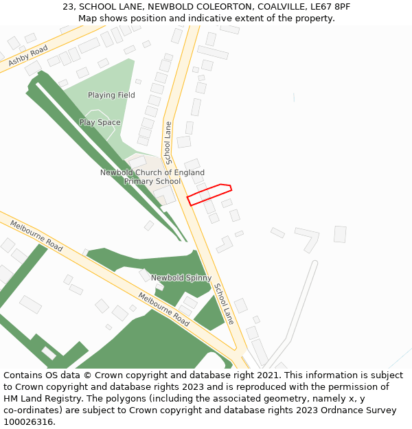 23, SCHOOL LANE, NEWBOLD COLEORTON, COALVILLE, LE67 8PF: Location map and indicative extent of plot