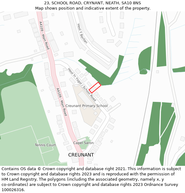 23, SCHOOL ROAD, CRYNANT, NEATH, SA10 8NS: Location map and indicative extent of plot