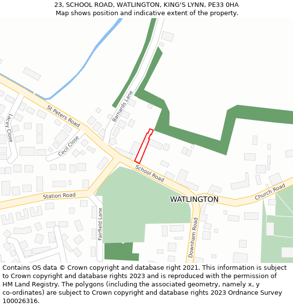 23, SCHOOL ROAD, WATLINGTON, KING'S LYNN, PE33 0HA: Location map and indicative extent of plot