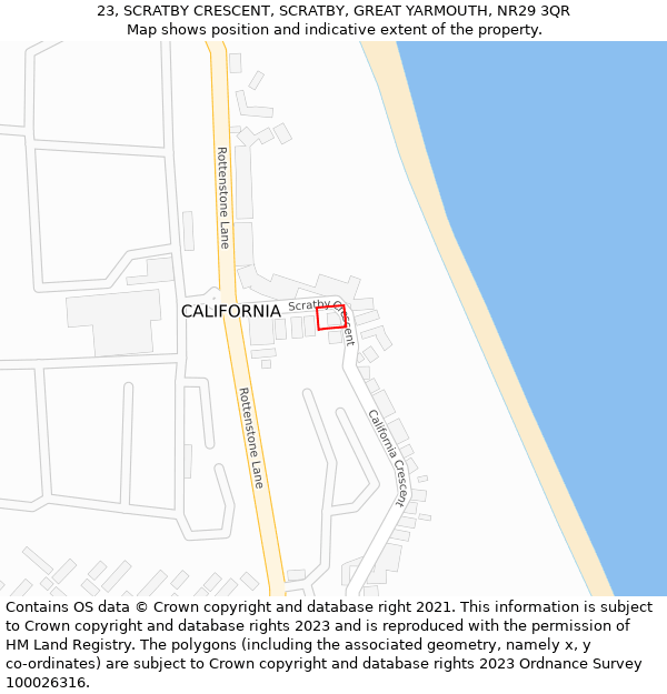 23, SCRATBY CRESCENT, SCRATBY, GREAT YARMOUTH, NR29 3QR: Location map and indicative extent of plot