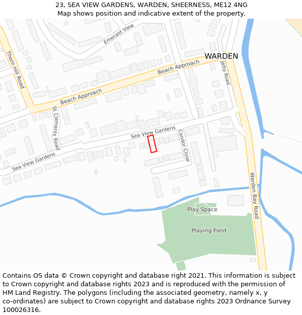 23, SEA VIEW GARDENS, WARDEN, SHEERNESS, ME12 4NG: Location map and indicative extent of plot