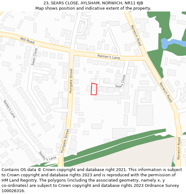 23, SEARS CLOSE, AYLSHAM, NORWICH, NR11 6JB: Location map and indicative extent of plot