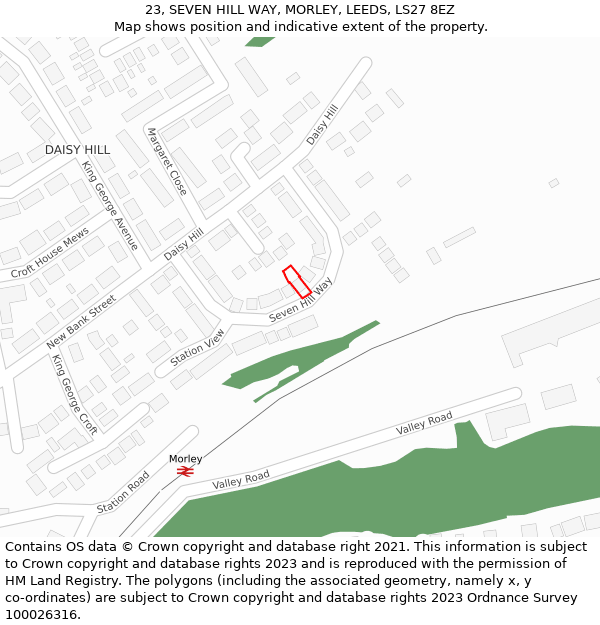 23, SEVEN HILL WAY, MORLEY, LEEDS, LS27 8EZ: Location map and indicative extent of plot