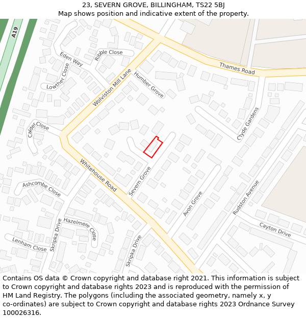 23, SEVERN GROVE, BILLINGHAM, TS22 5BJ: Location map and indicative extent of plot