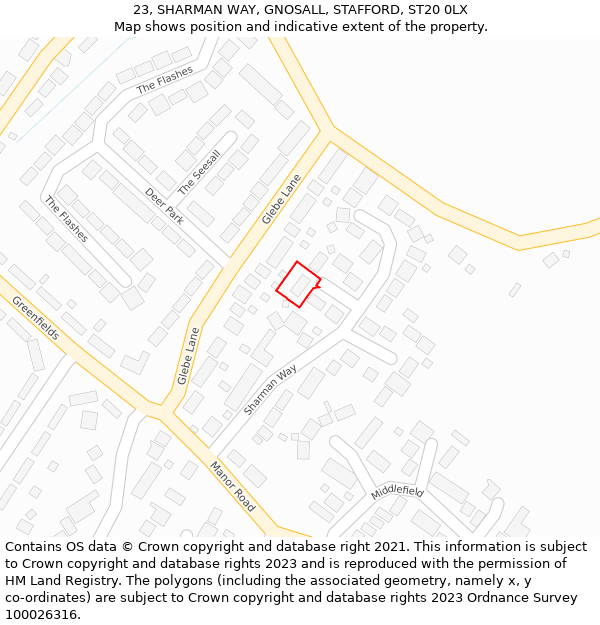 23, SHARMAN WAY, GNOSALL, STAFFORD, ST20 0LX: Location map and indicative extent of plot