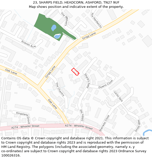 23, SHARPS FIELD, HEADCORN, ASHFORD, TN27 9UF: Location map and indicative extent of plot