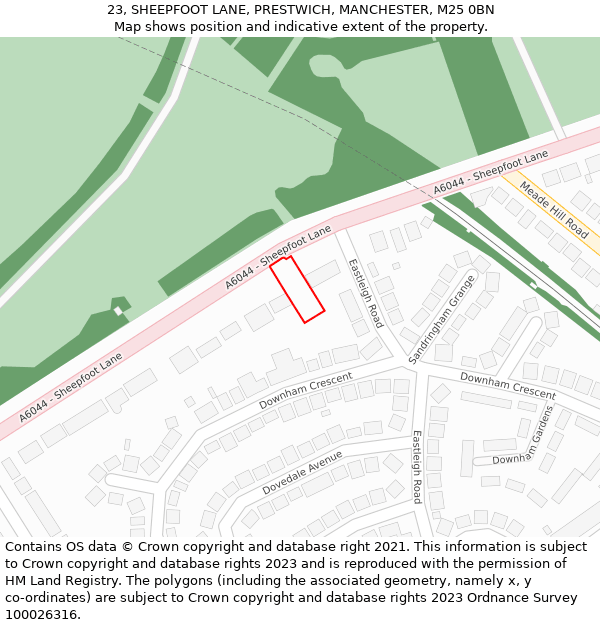 23, SHEEPFOOT LANE, PRESTWICH, MANCHESTER, M25 0BN: Location map and indicative extent of plot