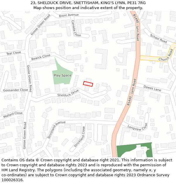 23, SHELDUCK DRIVE, SNETTISHAM, KING'S LYNN, PE31 7RG: Location map and indicative extent of plot