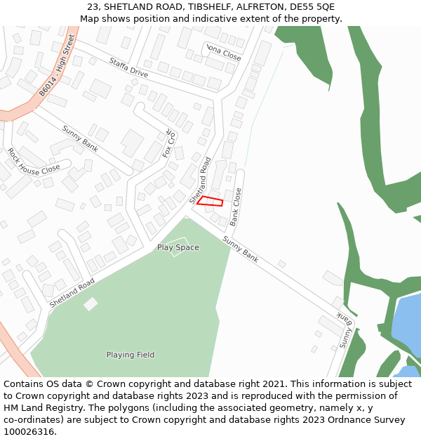 23, SHETLAND ROAD, TIBSHELF, ALFRETON, DE55 5QE: Location map and indicative extent of plot