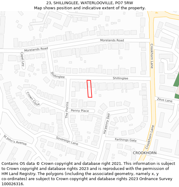 23, SHILLINGLEE, WATERLOOVILLE, PO7 5RW: Location map and indicative extent of plot