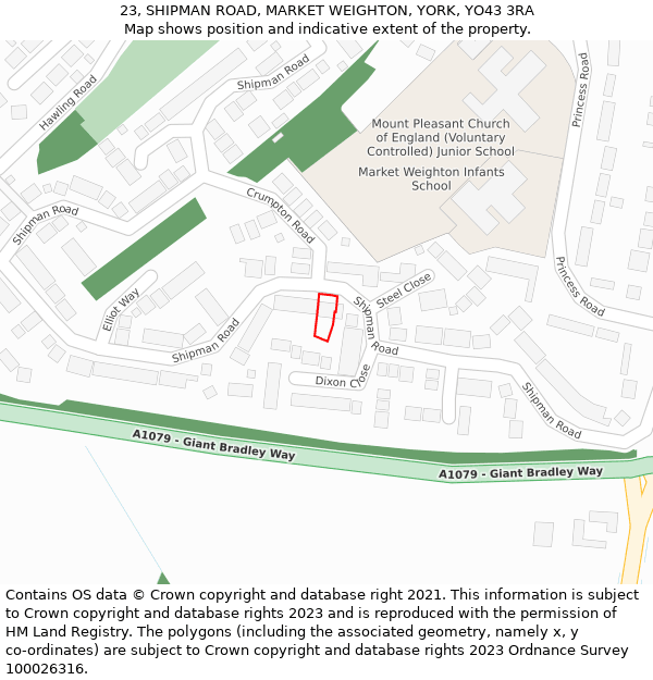 23, SHIPMAN ROAD, MARKET WEIGHTON, YORK, YO43 3RA: Location map and indicative extent of plot