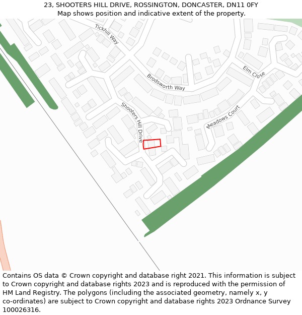 23, SHOOTERS HILL DRIVE, ROSSINGTON, DONCASTER, DN11 0FY: Location map and indicative extent of plot