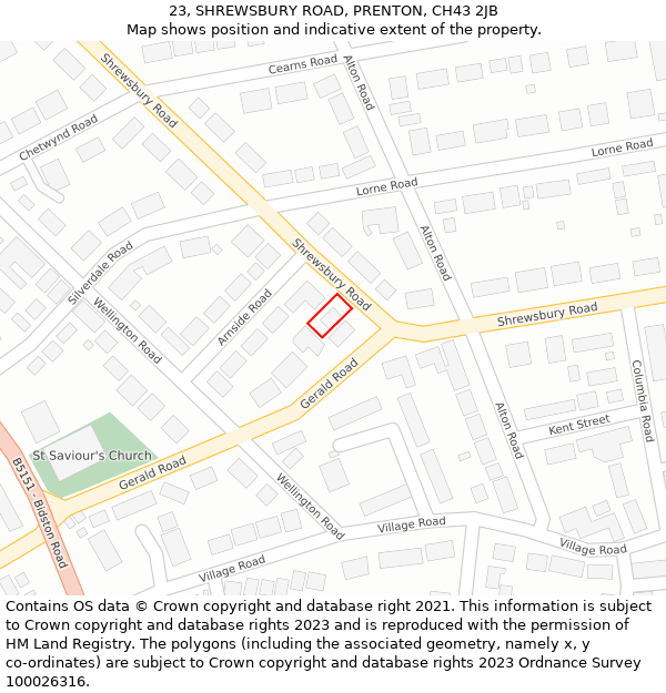 23, SHREWSBURY ROAD, PRENTON, CH43 2JB: Location map and indicative extent of plot