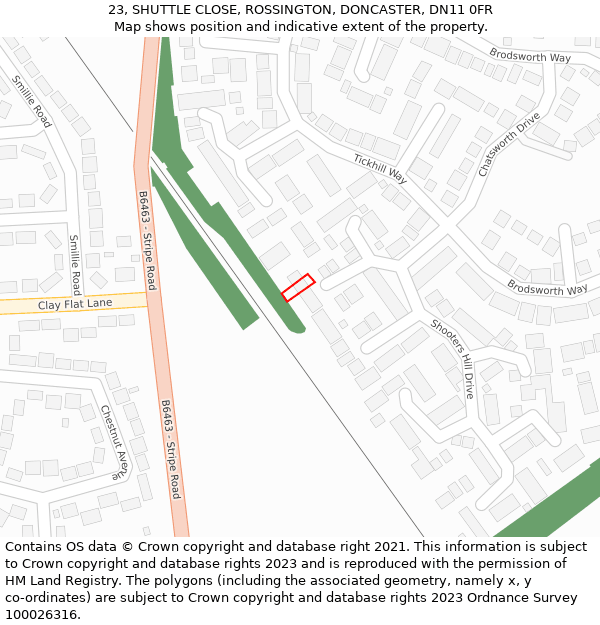 23, SHUTTLE CLOSE, ROSSINGTON, DONCASTER, DN11 0FR: Location map and indicative extent of plot