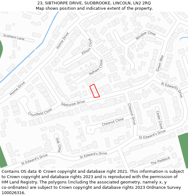 23, SIBTHORPE DRIVE, SUDBROOKE, LINCOLN, LN2 2RQ: Location map and indicative extent of plot