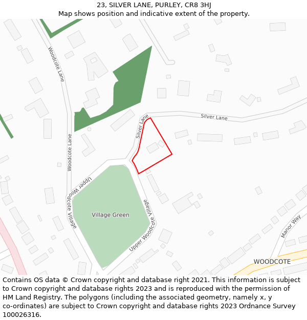 23, SILVER LANE, PURLEY, CR8 3HJ: Location map and indicative extent of plot